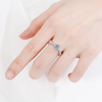 S925 Sterling Silver PT950 Platinum Plated 0.20ct Moissanite Floral Proposal Ring