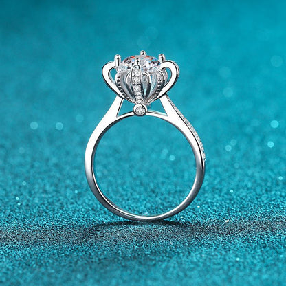 S925 Sterling Silver PT950 Platinum Plated Micro-Pavé 1ct Moissanite Floral Ring