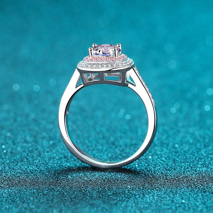 S925 Sterling Silver PT950 Platinum Plated Square-Cut 1ct Moissanite Ring with Fruit Motifs