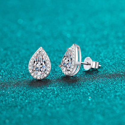 S925 Sterling Silver Pear-Cut Moissanite Stud Earrings Plated with Pt950 Gold - 1ct Playful Balloon-Inspired Drops