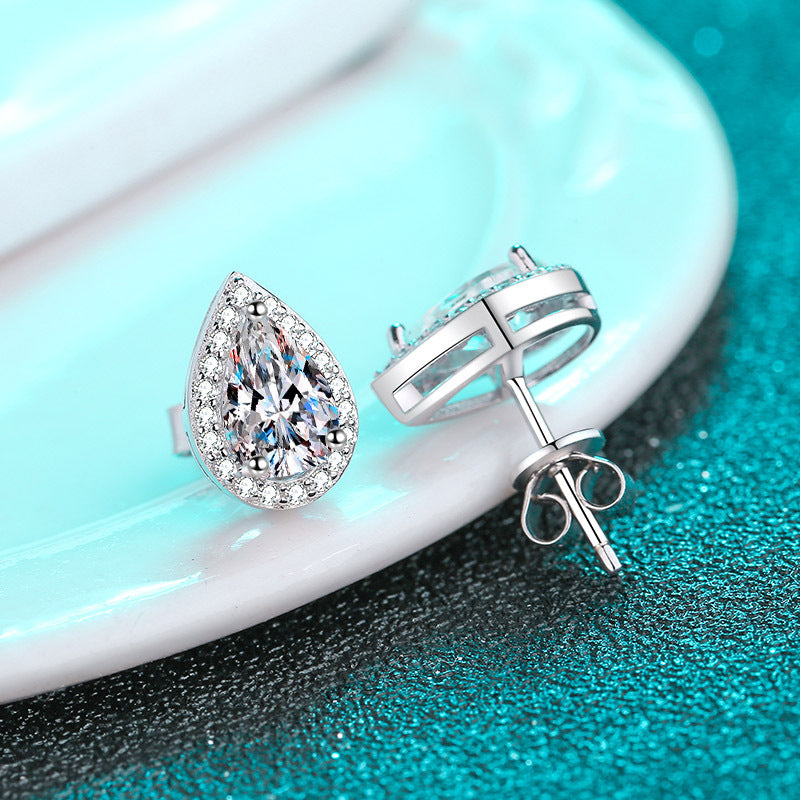 S925 Sterling Silver Pear-Cut Moissanite Stud Earrings Plated with Pt950 Gold - 1ct Playful Balloon-Inspired Drops