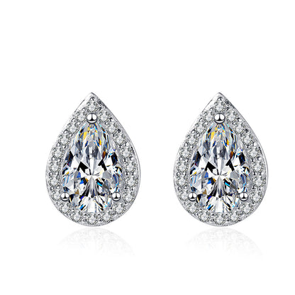 S925 Sterling Silver Pear-Cut Moissanite Stud Earrings Plated with Pt950 Gold - 1ct Playful Balloon-Inspired Drops