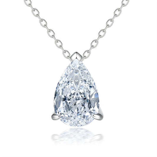 S925 Sterling Silver Pear-Shaped Zircon Pendant Necklace - Elegant Teardrop Collarbone Chain for Women