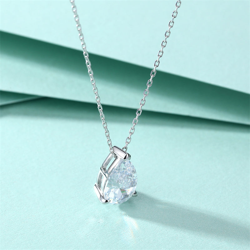 S925 Sterling Silver Pear-Shaped Zircon Pendant Necklace - Elegant Teardrop Collarbone Chain for Women