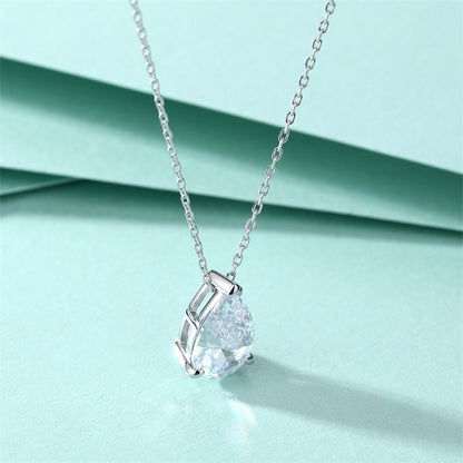 S925 Sterling Silver Pear-Shaped Zircon Pendant Necklace - Elegant Teardrop Collarbone Chain for Women