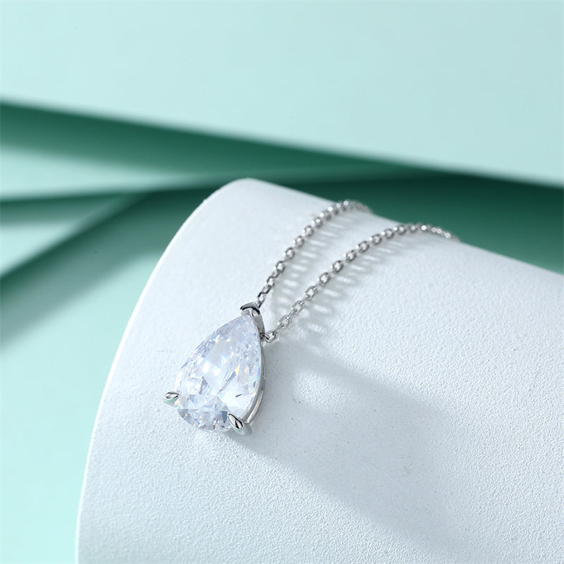 S925 Sterling Silver Pear-Shaped Zircon Pendant Necklace - Elegant Teardrop Collarbone Chain for Women