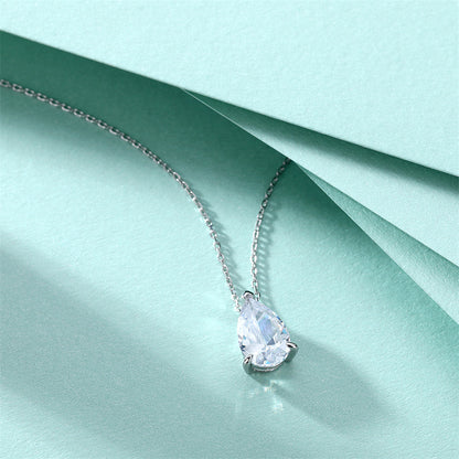S925 Sterling Silver Pear-Shaped Zircon Pendant Necklace - Elegant Teardrop Collarbone Chain for Women