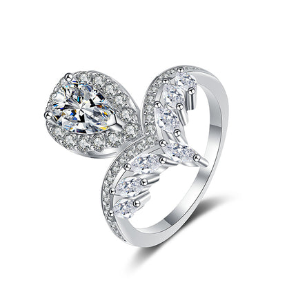 S925 Sterling Silver Pear Shaped Moissanite Engagement Ring in Minimalist Style