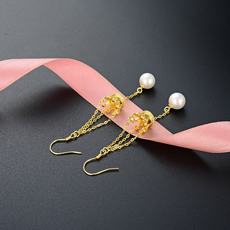S925 Sterling Silver Pearl Crown Drop Earrings - Korean Style Geometric Dangle Earrings for Women