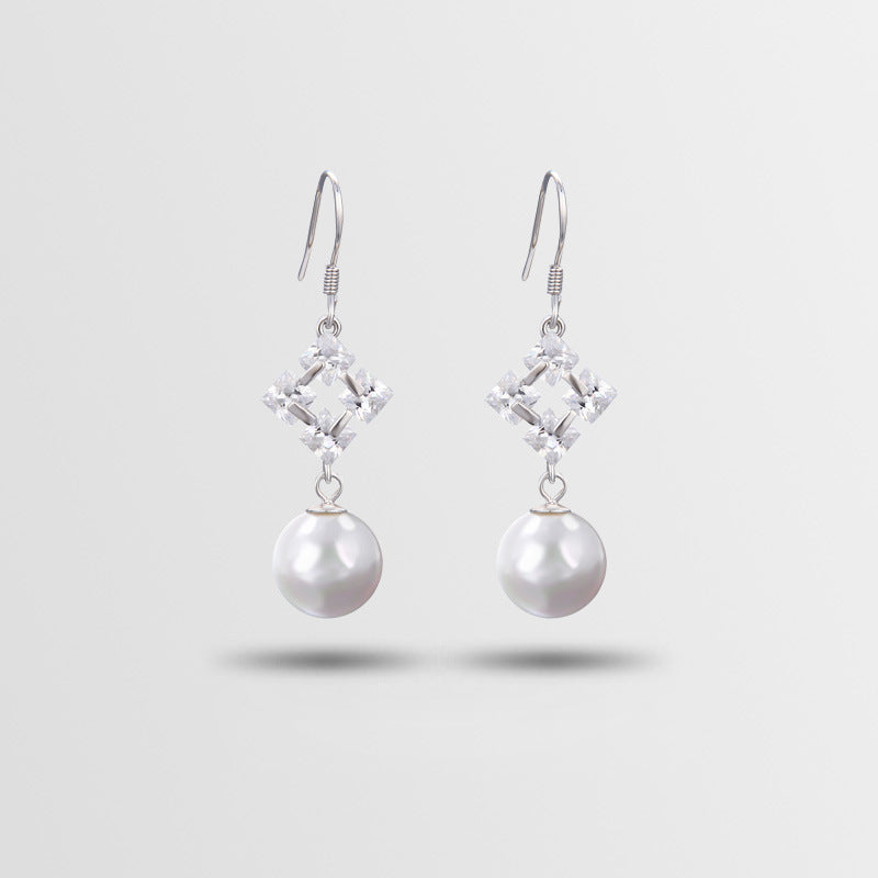 S925 Sterling Silver Pearl Drop Earrings - Korean Style Geometric Circle Dangle Earrings for Women