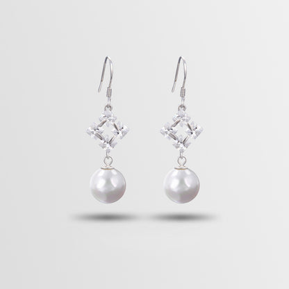S925 Sterling Silver Pearl Drop Earrings - Korean Style Geometric Circle Dangle Earrings for Women
