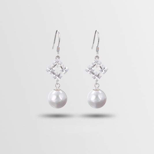 S925 Sterling Silver Pearl Drop Earrings - Korean Style Geometric Circle Dangle Earrings for Women