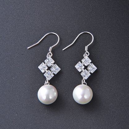 S925 Sterling Silver Pearl Drop Earrings - Korean Style Geometric Circle Dangle Earrings for Women