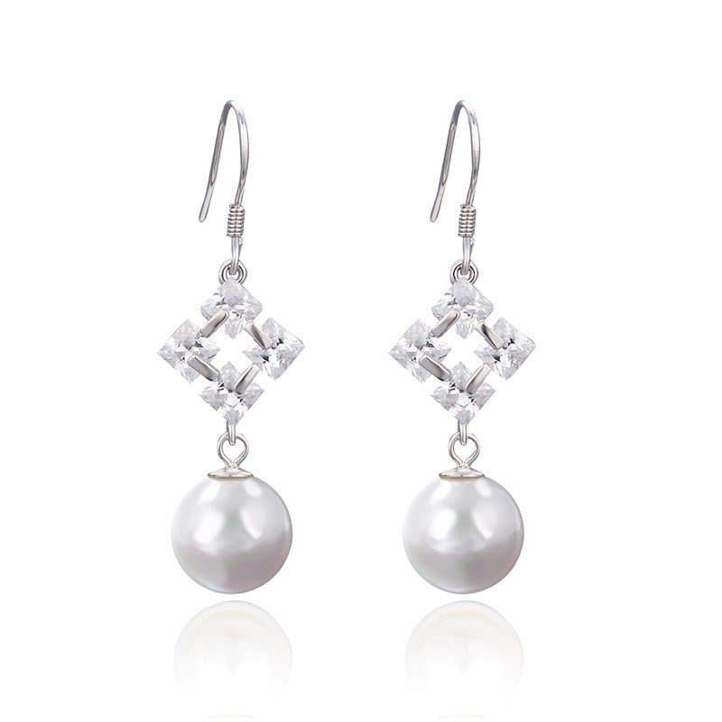 S925 Sterling Silver Pearl Drop Earrings - Korean Style Geometric Circle Dangle Earrings for Women