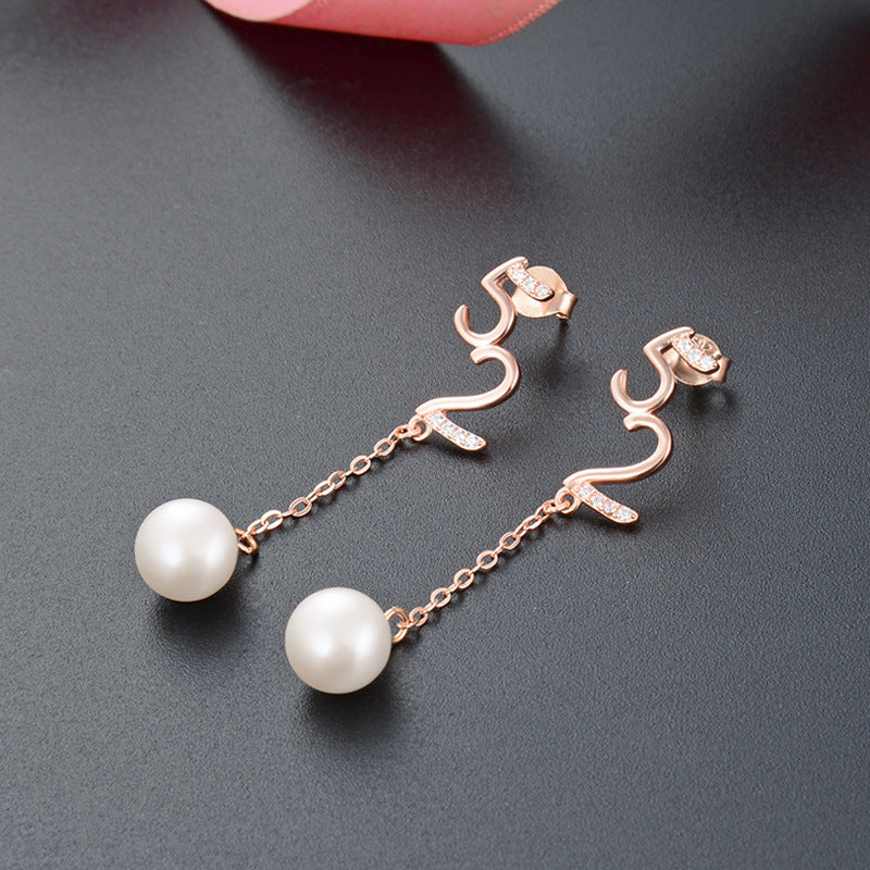 S925 Sterling Silver Pearl Drop Earrings - Korean Style Mother-of-Pearl Geometric Dangle Earrings