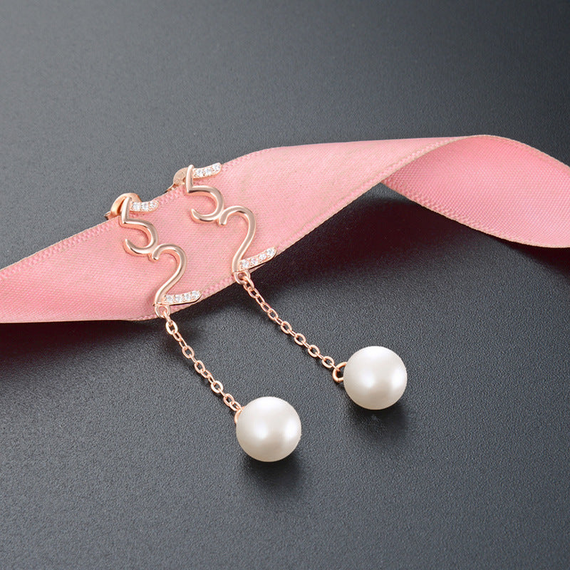 S925 Sterling Silver Pearl Drop Earrings - Korean Style Mother-of-Pearl Geometric Dangle Earrings