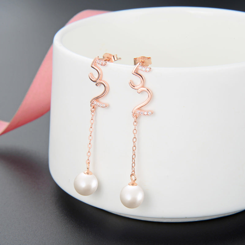 S925 Sterling Silver Pearl Drop Earrings - Korean Style Mother-of-Pearl Geometric Dangle Earrings