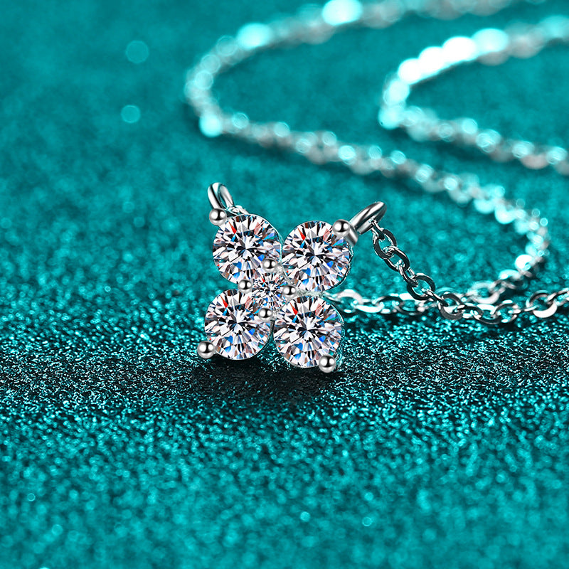 S925 Sterling Silver Petal Pendant Necklace - 1.26CT Moissanite Minimalist Floral Chain