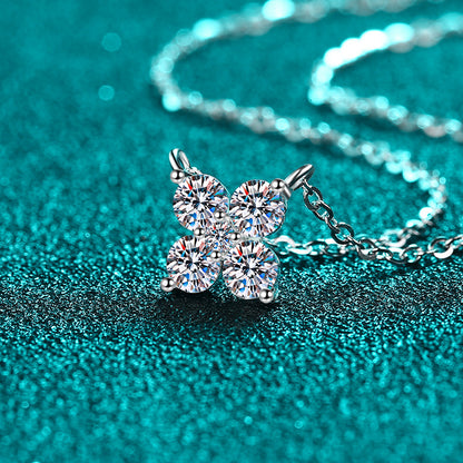 S925 Sterling Silver Petal Pendant Necklace - 1.26CT Moissanite Minimalist Floral Chain