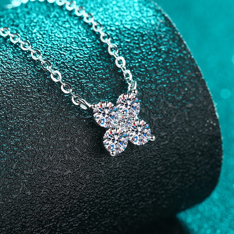 S925 Sterling Silver Petal Pendant Necklace - 1.26CT Moissanite Minimalist Floral Chain