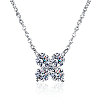 S925 Sterling Silver Petal Pendant Necklace - 1.26CT Moissanite Minimalist Floral Chain
