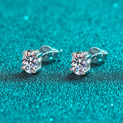 S925 Sterling Silver "Pigeon Egg" Moissanite Stud Earrings Plated with Pt950 Gold - Petite Oval Elegance