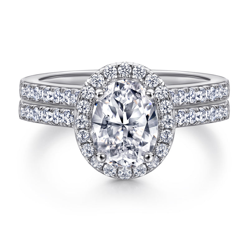 S925 Sterling Silver "Pigeon Egg" Zirconia Engagement Set - Luxe European-Style Bridal Jewelry
