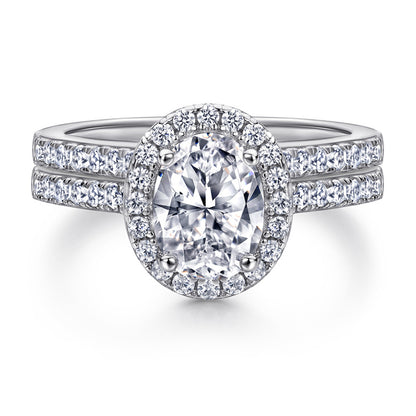 S925 Sterling Silver "Pigeon Egg" Zirconia Engagement Set - Luxe European-Style Bridal Jewelry