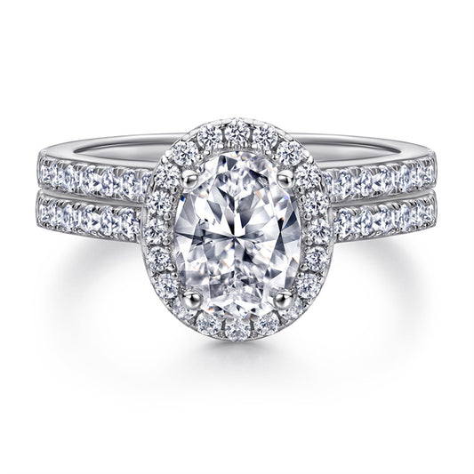 S925 Sterling Silver "Pigeon Egg" Zirconia Engagement Set - Luxe European-Style Bridal Jewelry