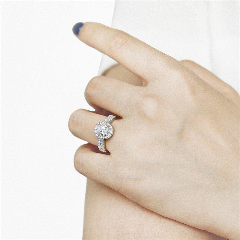 S925 Sterling Silver "Pigeon Egg" Zirconia Engagement Set - Luxe European-Style Bridal Jewelry