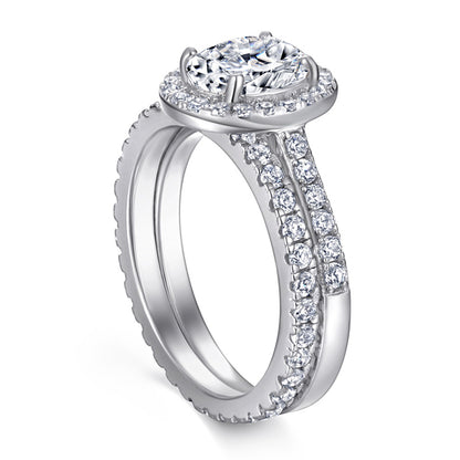 S925 Sterling Silver "Pigeon Egg" Zirconia Engagement Set - Luxe European-Style Bridal Jewelry