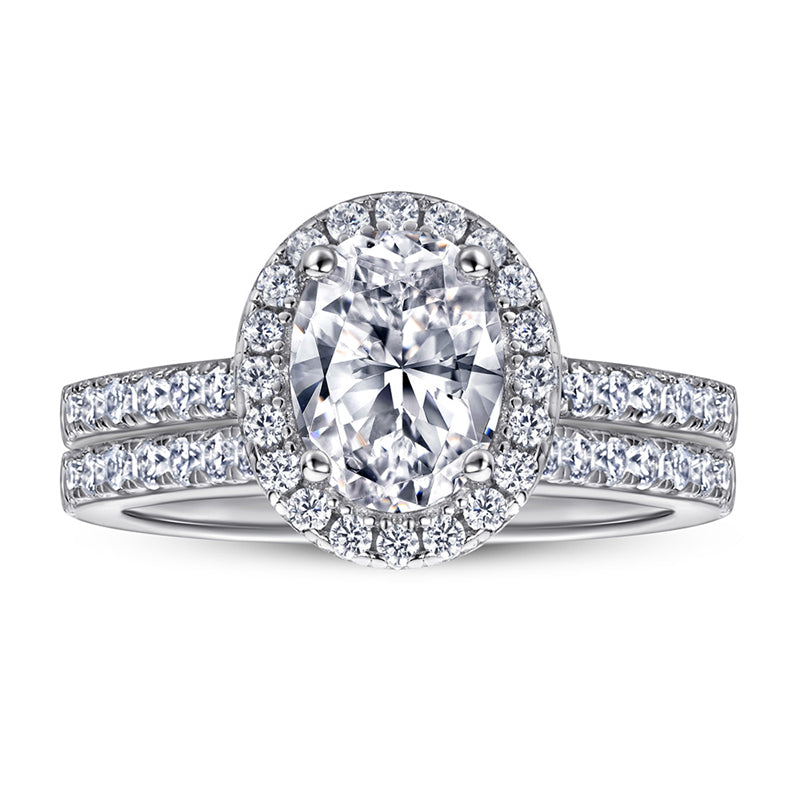 S925 Sterling Silver "Pigeon Egg" Zirconia Engagement Set - Luxe European-Style Bridal Jewelry