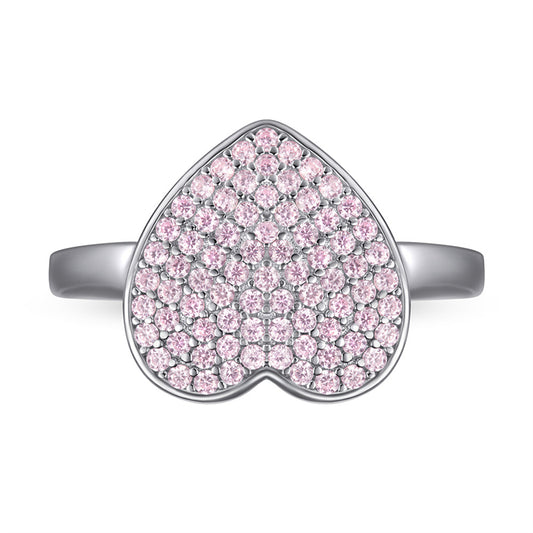S925 Sterling Silver Pink CZ Heart Ring – Bold Statement Jewelry