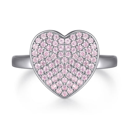 S925 Sterling Silver Pink CZ Heart Ring – Bold Statement Jewelry
