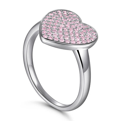 S925 Sterling Silver Pink CZ Heart Ring – Bold Statement Jewelry