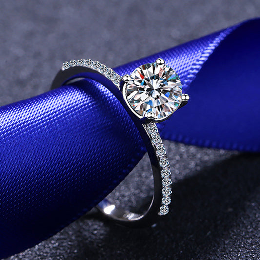 S925 Sterling Silver Plated 1ct Moissanite Crown Four-Prong Engagement Ring
