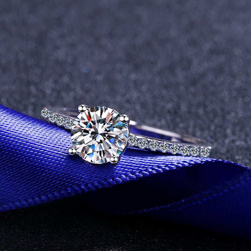 S925 Sterling Silver Plated 1ct Moissanite Crown Four-Prong Engagement Ring