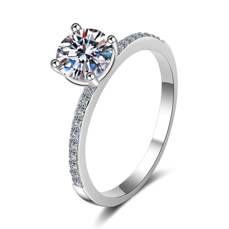 S925 Sterling Silver Plated 1ct Moissanite Crown Four-Prong Engagement Ring