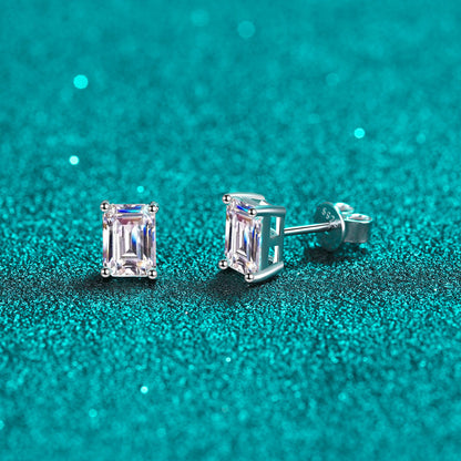 S925 Sterling Silver Plated Pt950 Gold Bezel-Set Step Cut Moissanite Stud Earrings - Elegant Geometric Earrings for Women