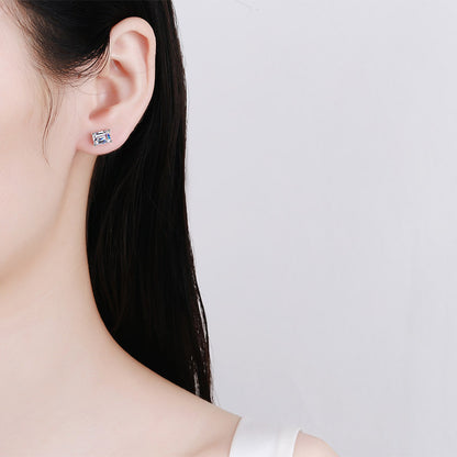 S925 Sterling Silver Plated Pt950 Gold Bezel-Set Step Cut Moissanite Stud Earrings - Elegant Geometric Earrings for Women