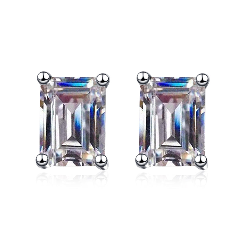 S925 Sterling Silver Plated Pt950 Gold Bezel-Set Step Cut Moissanite Stud Earrings - Elegant Geometric Earrings for Women