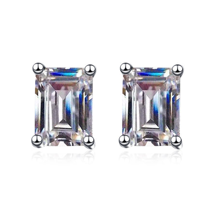 S925 Sterling Silver Plated Pt950 Gold Bezel-Set Step Cut Moissanite Stud Earrings - Elegant Geometric Earrings for Women