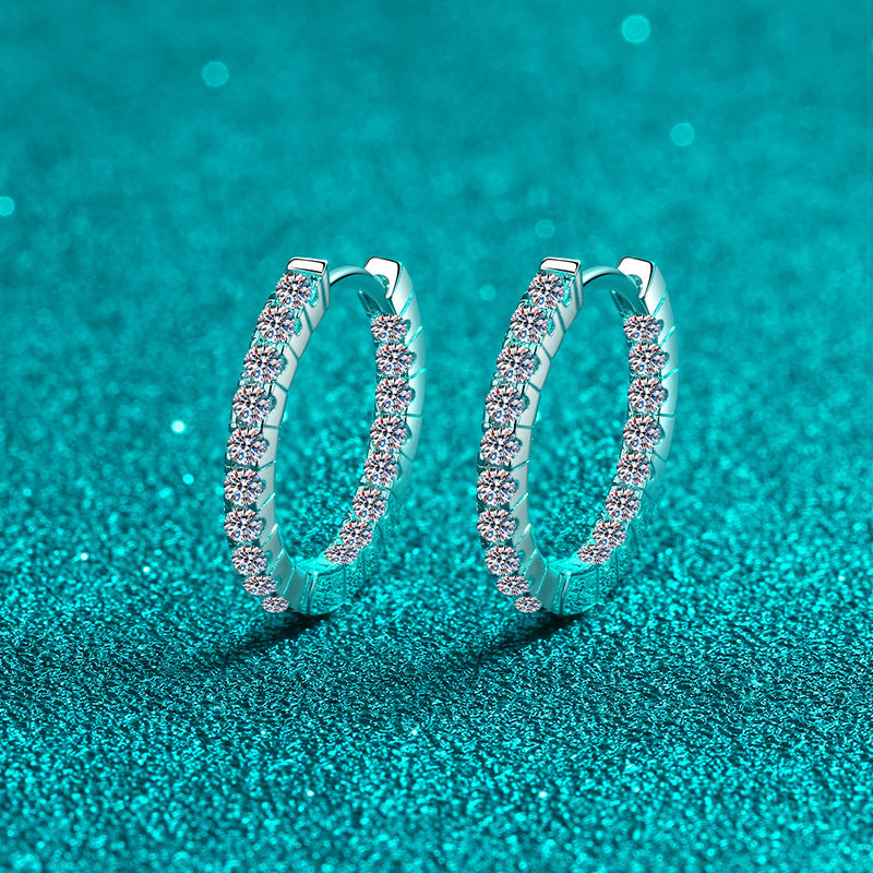 S925 Sterling Silver Plated Pt950 Gold Moissanite Hoop Earrings - 0.9ct Elegant Circle Earrings for Women