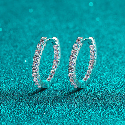 S925 Sterling Silver Plated Pt950 Gold Moissanite Hoop Earrings - 0.9ct Elegant Circle Earrings for Women