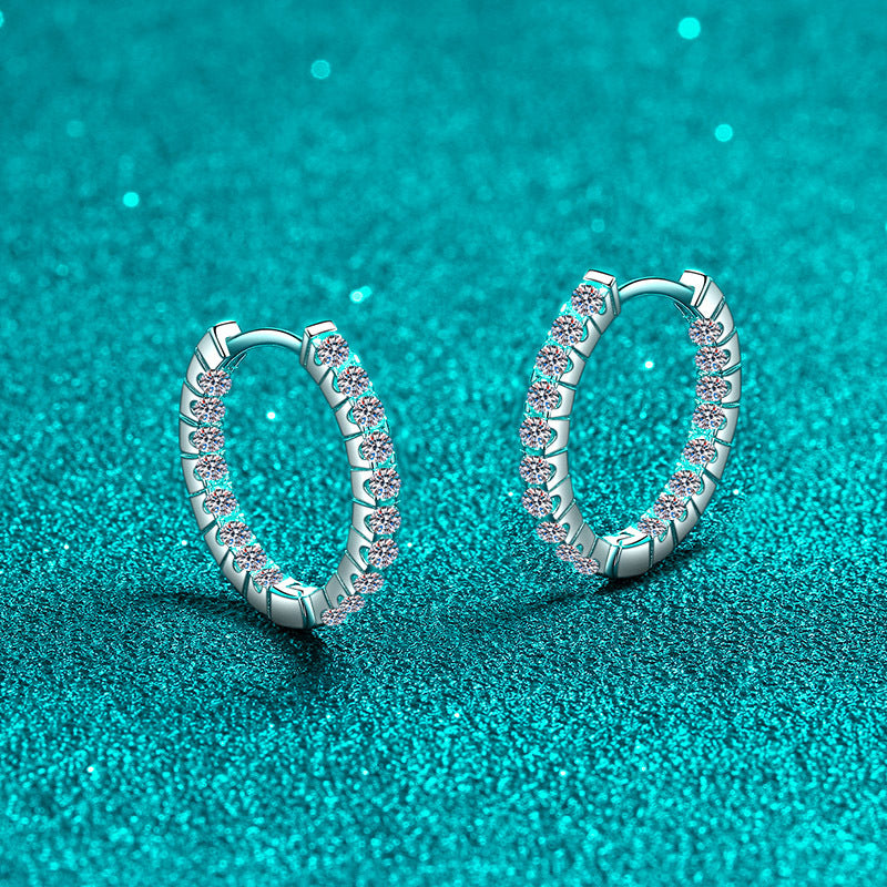 S925 Sterling Silver Plated Pt950 Gold Moissanite Hoop Earrings - 0.9ct Elegant Circle Earrings for Women