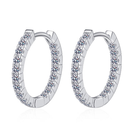 S925 Sterling Silver Plated Pt950 Gold Moissanite Hoop Earrings - 0.9ct Elegant Circle Earrings for Women