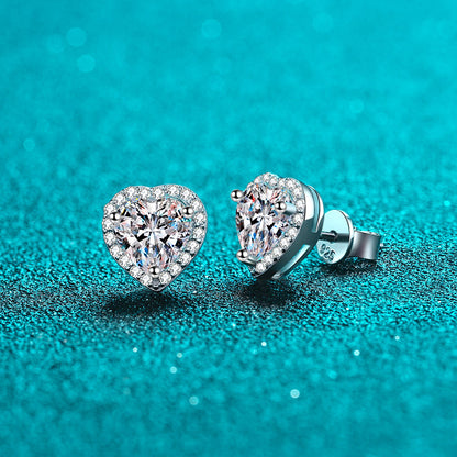 S925 Sterling Silver Plated Pt950 Platinum Heart Moissanite Stud Earrings - 0.5ct/1ct/2ct Delicate Jewelry