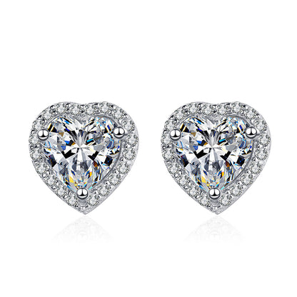 S925 Sterling Silver Plated Pt950 Platinum Heart Moissanite Stud Earrings - 0.5ct/1ct/2ct Delicate Jewelry