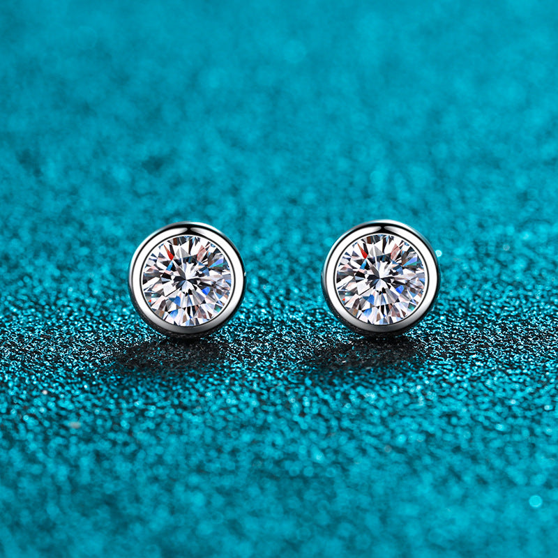S925 Sterling Silver Plated with Pt950 Gold Bubble Stud Earrings - Chinese Lucky Motif Moissanite Earrings