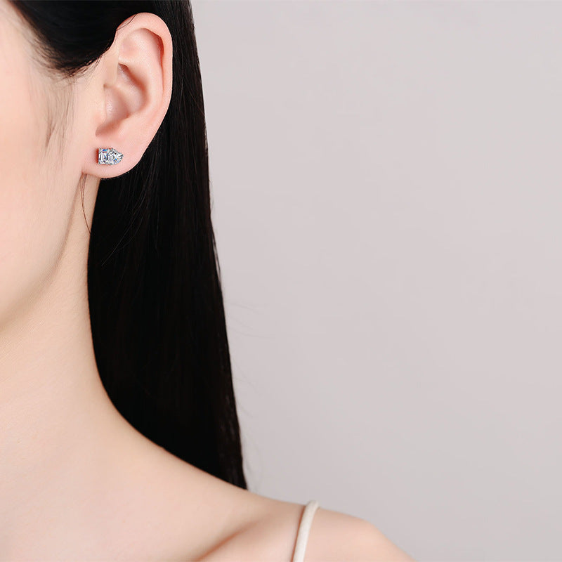 S925 Sterling Silver Princess-Style Moissanite Stud Earrings Plated with Pt950 Gold - Square & Heart Cut Geometric Earrings